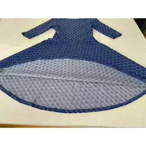 Leota Sz S Seraphine Jacquard Dress Blue Stretch 3/4 Slv Ballet Core Fit & Flare - Picture 5 of 16